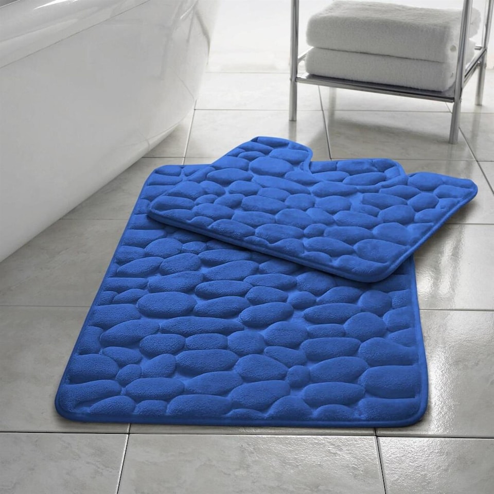 image 1 of Memory Foam Pebbles Bath Mat Set Blue 0835