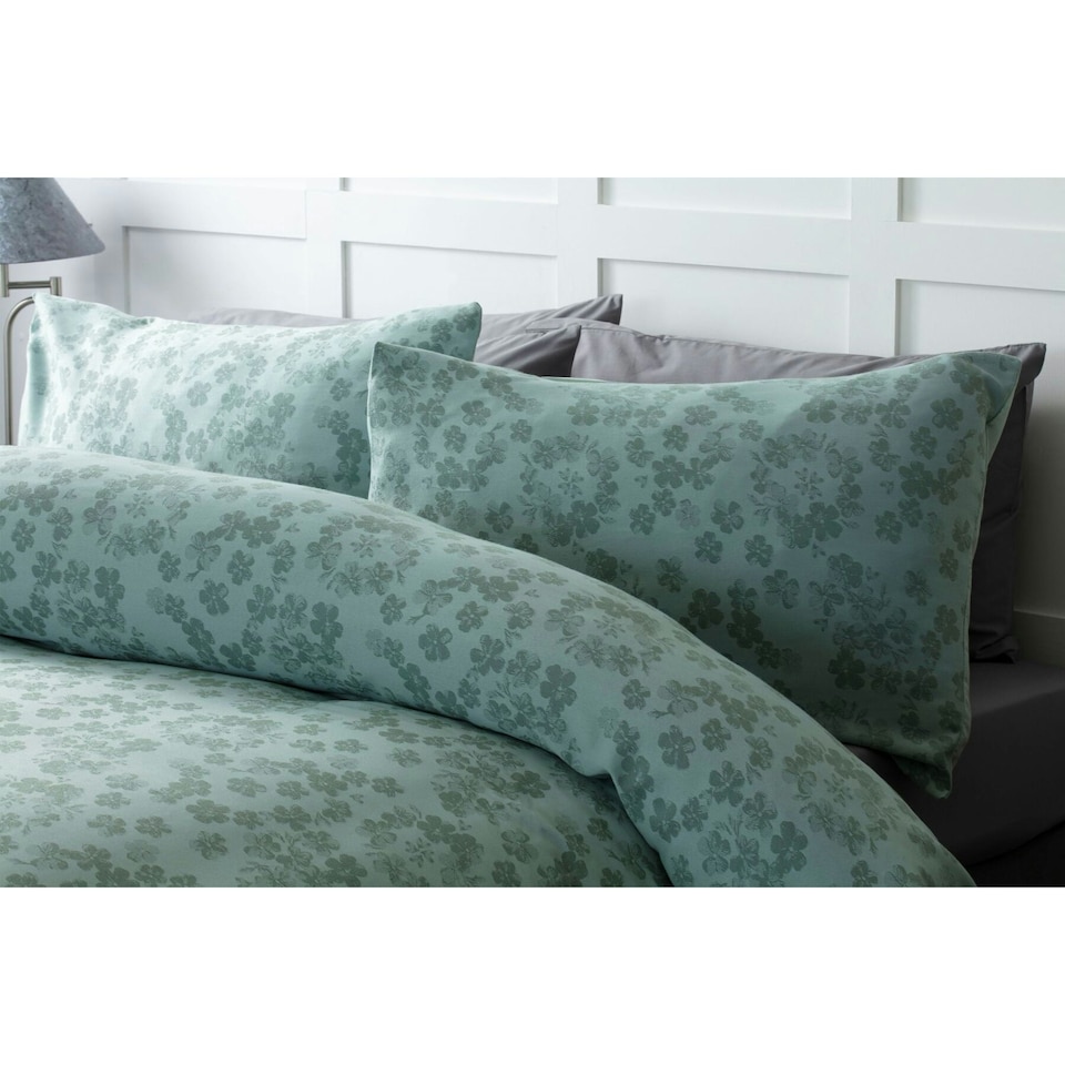 image 1 of Belledorm Flora Jacquard Duvet Cover Set - Duck Egg Blue - Superking