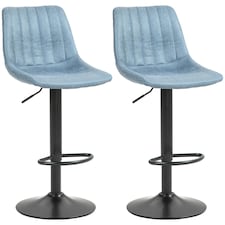 HOMCOM Bar Stools Set of 2 Adjustable Swivel Bar Chairs with Backrest Blue