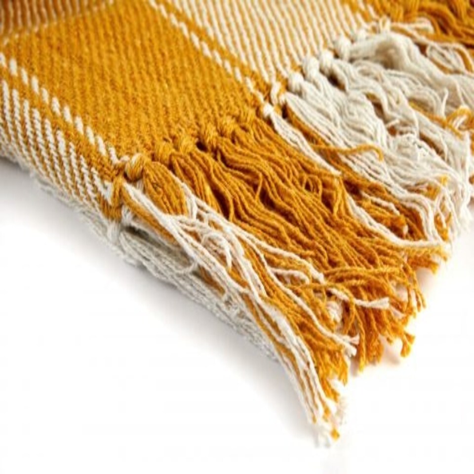 image 1 of Comfy Check Collection Recycled Cotton Throw in Ochre (70" x 100")