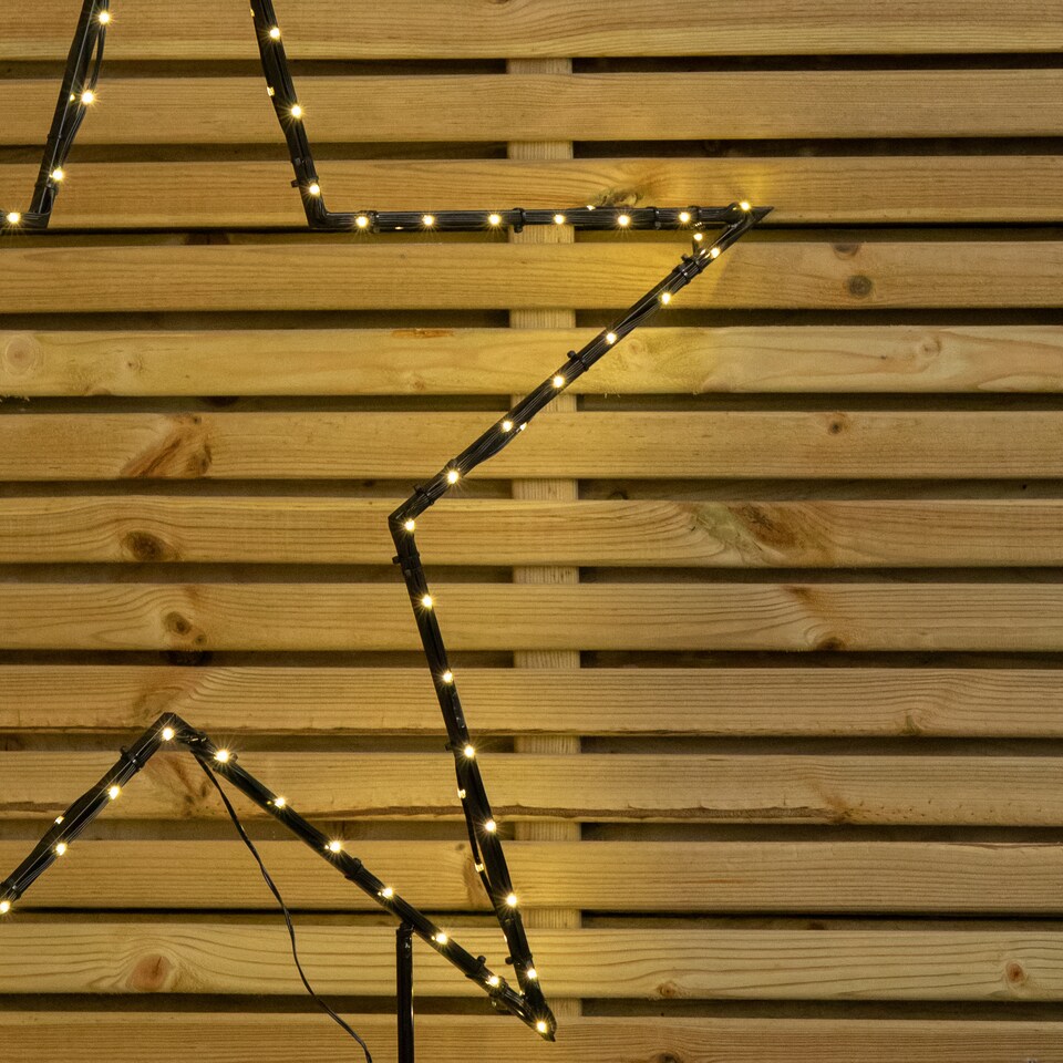 image 1 of 90cm Light up Dewdrop Metal Christmas Star with Garden Stake & Warm White LEDs
