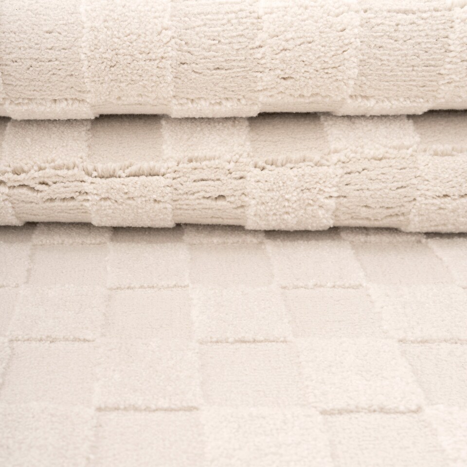 image 1 of KUKOON Retro Checkerboard Plush Pile Cream Beige Living Room Area Rug 240cm x 330cm