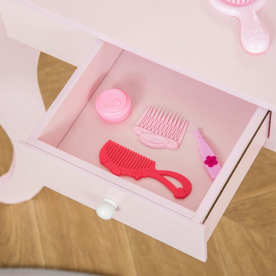 image 1 of HOMCOM Kids Vanity Table & Stool Girls Dressing Set Make Up Desk with Mirror