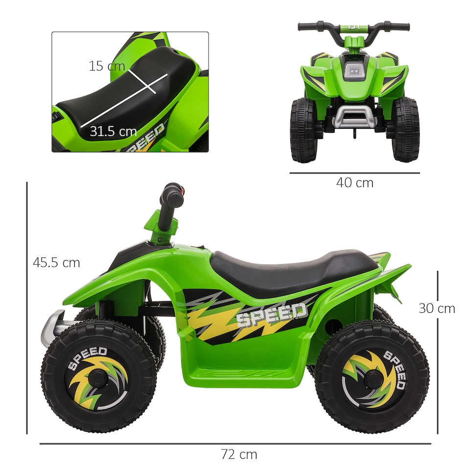image 1 of HOMCOM 6V Kids Electric Ride on Car All Terrain Vehicle Toy Quad Bike with Forward Reverse Functions Toddlers for 18-36 Months Old Green