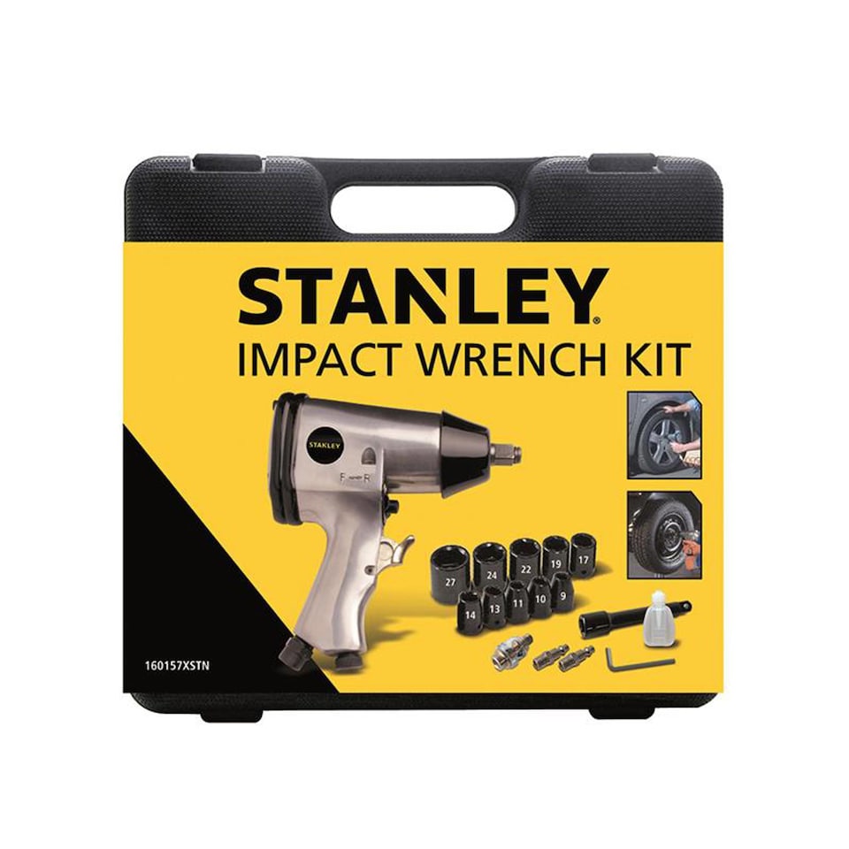Stanley Air Compressors Impact Wrench Kit 1/2in with 10 Sockets 9-27mm NU160157XSTN.