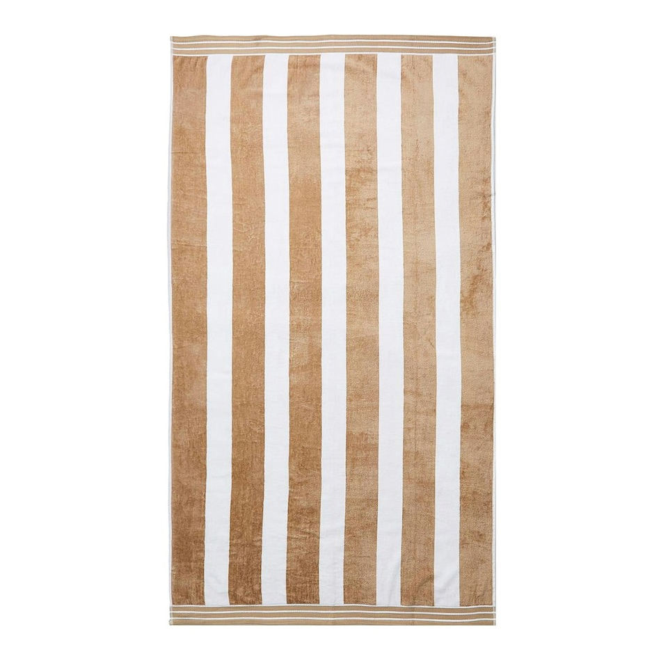image 1 of Cabana Stripe Large Beach Towel - 100% Cotton | Brown | Taupe | One size