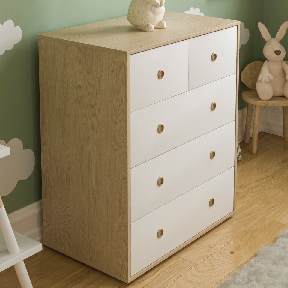 image 1 of Junior Vida Neptune 5 Drawer Chest, White & Oak - Set of 2