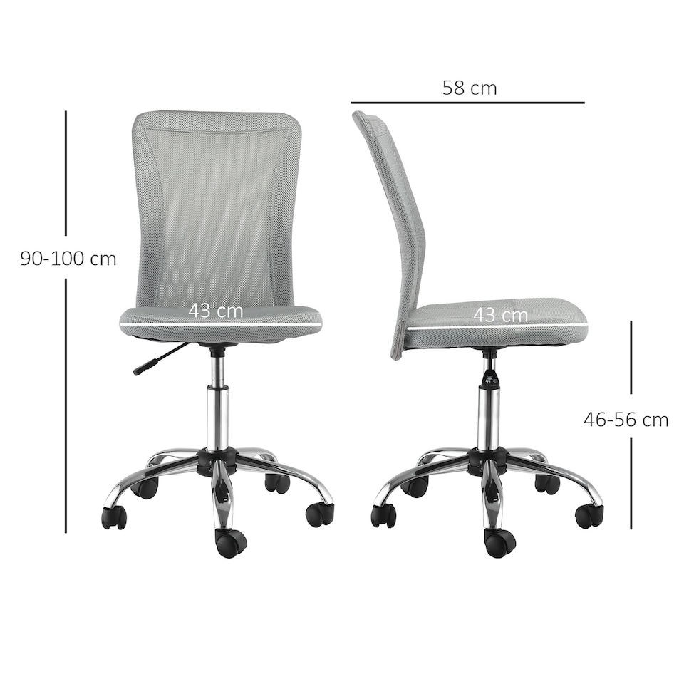 image 1 of Vinsetto Mesh Back Armless Office Chair with Adjustable Height, Wheels Grey