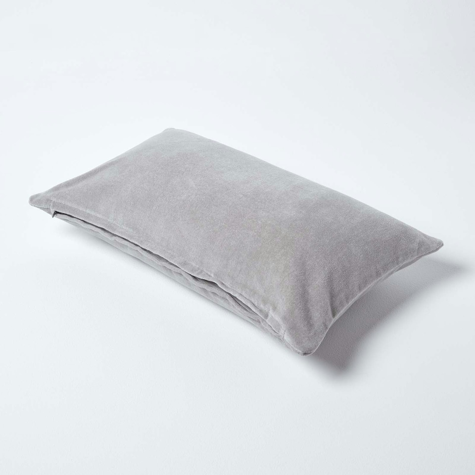 image 1 of Homescapes Light Grey Velvet Rectangular Cushion Cover - 30 x 50 cm Grey