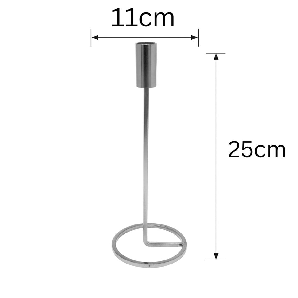 image 1 of Metal Candlestick Taper Candle Holder Stand Home Decor Wedding Table Centrepiece | Multi | 2x Silver | 25cm