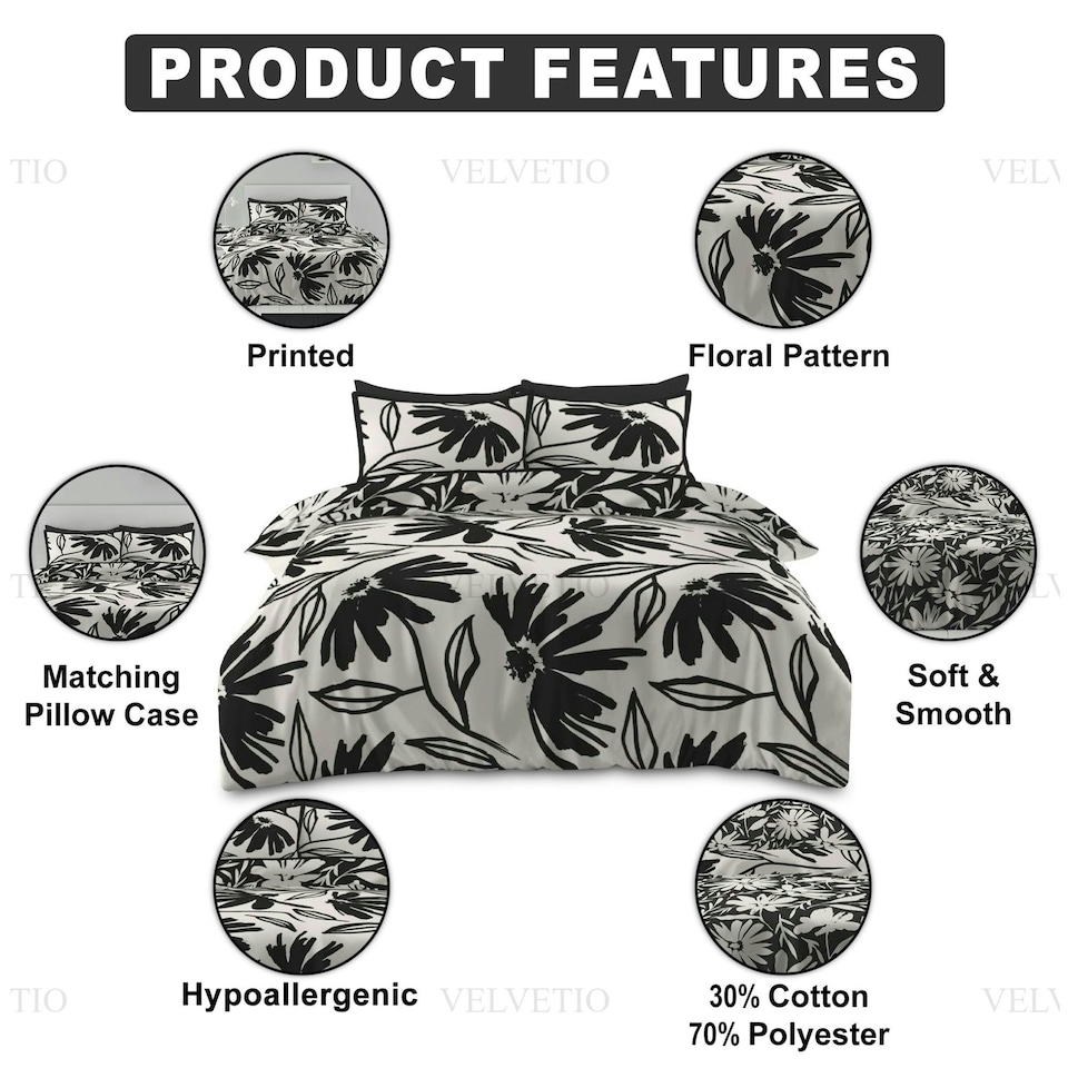 image 1 of VELVETIO Matthias Complete Duvet Cover Set with Fitted Sheet Breathable Bedding Quilt White | Single