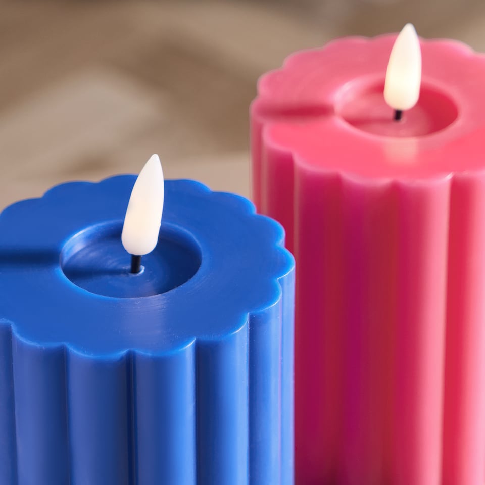 image 1 of OHS Set of 2 Ribbed Flameless LED Candles Decorative Lights Party Home | Multi | Blue & Pink
