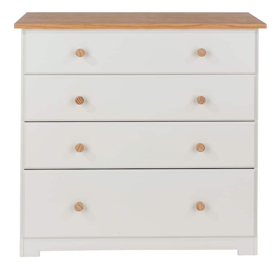 image 1 of Colorado 4 Drawer Chest - White Painted Wood Bedroom Storage Cabinet with Oak Effect Top | White | White | 1