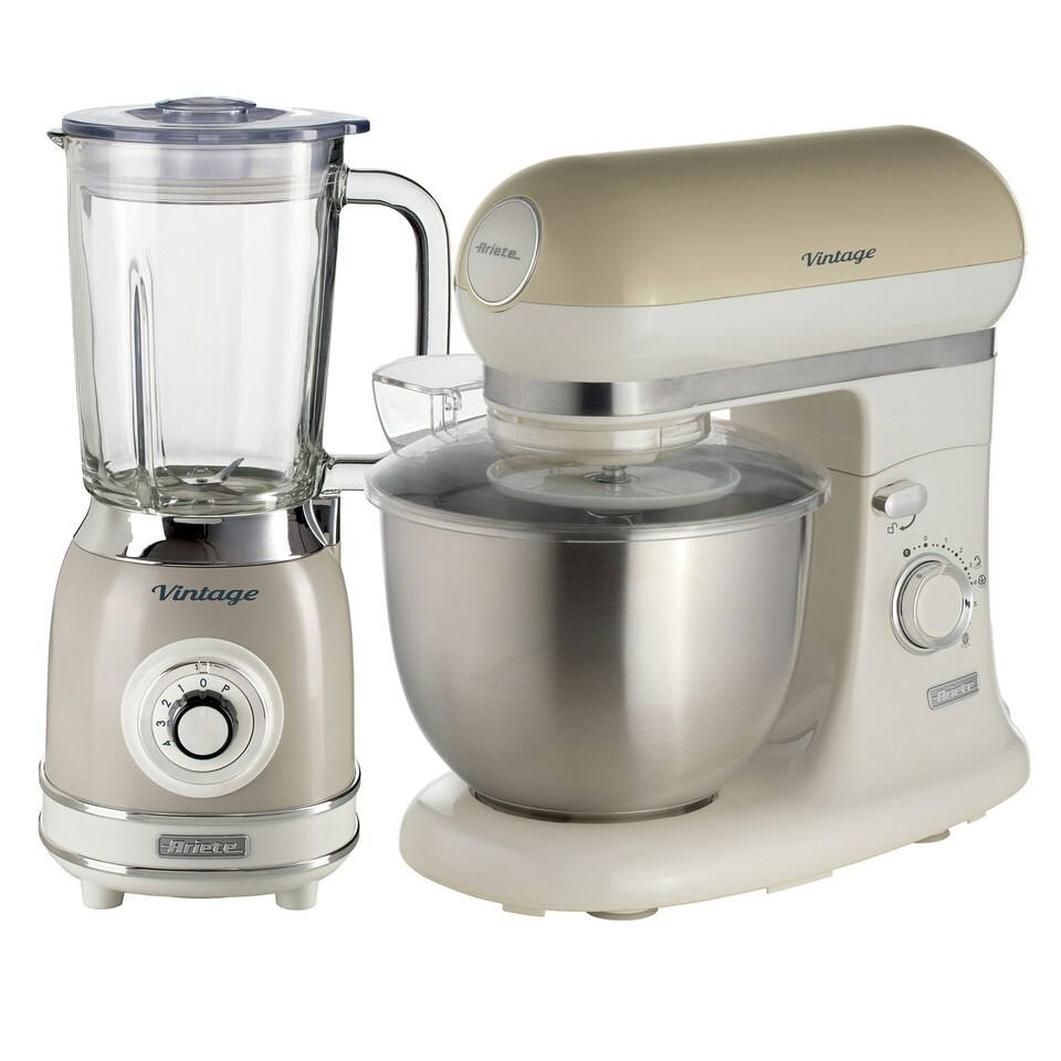 image 1 of Ariete ARPK36 Vintage Retro Jug Blender and Stand Mixer Set, Cream