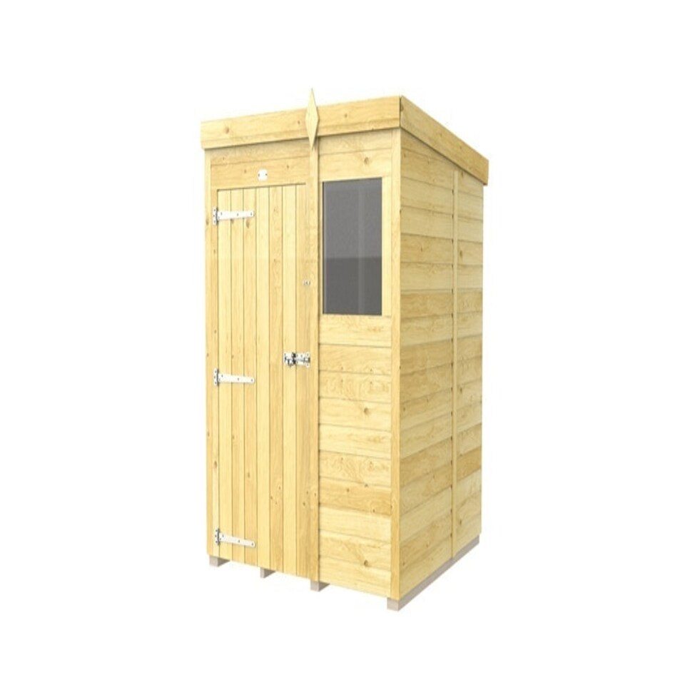 image 1 of 5 x 5 Feet Pent Shed - Single Door With Windows - Wood - L147 x W158 x H201 cm Brown