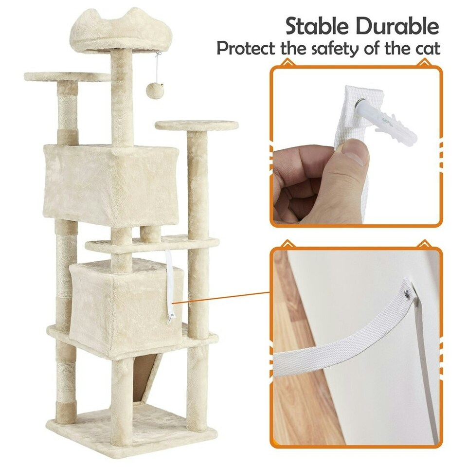 image 1 of Yaheetech 156 cm Multilevel Indoor Cat Climbing Frame Beige