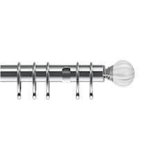 35mm Fixed Length Metal Curtain Pole Set Chrome Segmented Ball Finial 120cm | Silver | Silver