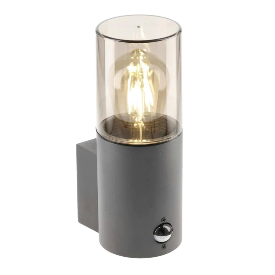 image 1 of CGC BLUEBELL Dark Grey Cylinder Wall Light with PIR Motion Sensor Grey