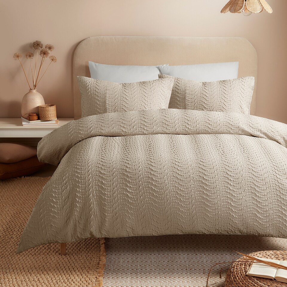 image 1 of Serene Embossed Curve Duvet Cover Set Natural