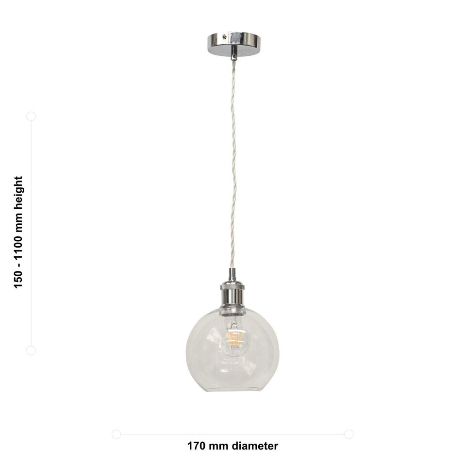 image 1 of Set of 2 Barnum - Clear Glass Globe Chrome Retro Pendant Fittings