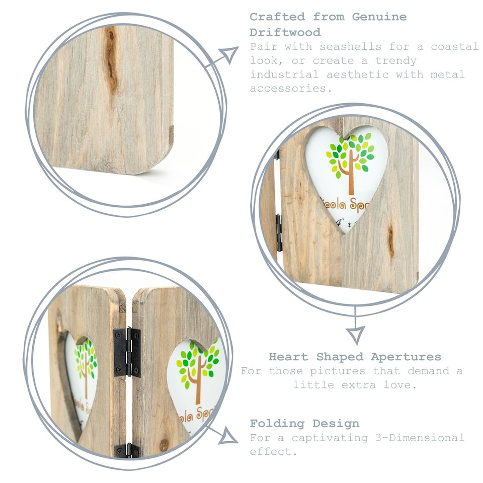 image 1 of Nicola Spring Rustic Hearts Folding 2 Photo Frame - 4 x 6" - Natural