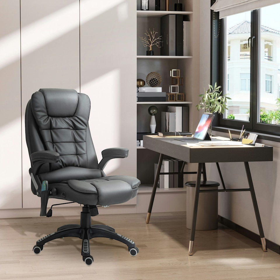 image 1 of HOMCOM Heated Vibrating Massage Office Chair, Reclining, Black