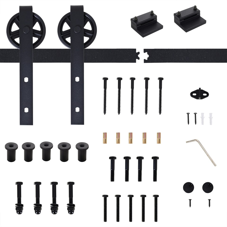 image 1 of HOMCOM 6.6ft Sliding Wood Barn Door Hardware Kits Track Industrial Style A Set Black