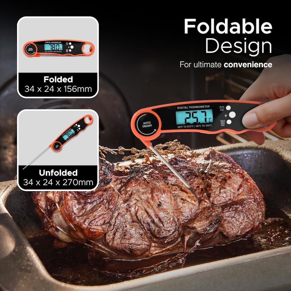 image 1 of Keplin Cook Digital Meat Thermometer Instant Read Foldable Probe Backlit LCD