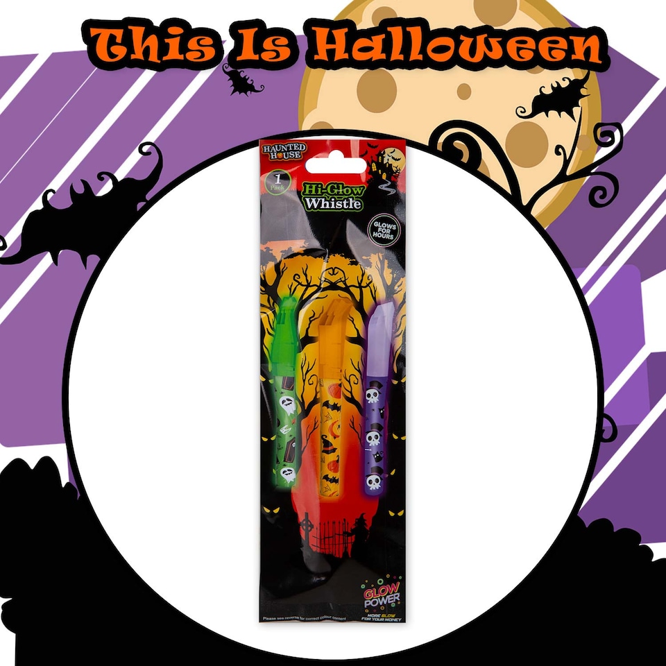 image 1 of PMS Halloween Glow Whistle with Lanyard, 1-Piece Mystery Bag, Orange