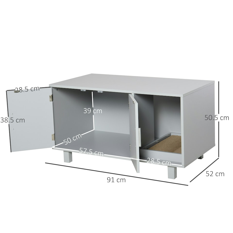 image 1 of PawHut Cat Litter Box Enclosure & House w/ Nightstand/End Table Design, Grey