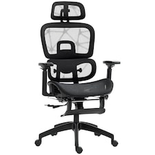 HOMCOM Ergonomic Office Chair, Mesh High Back Computer Desk Chair with 3 Level Adjustable Back, Adjustable Lumbar Support, Swivel Recliner with 3D Armrest, Headrest, Footrest, Black | Black
