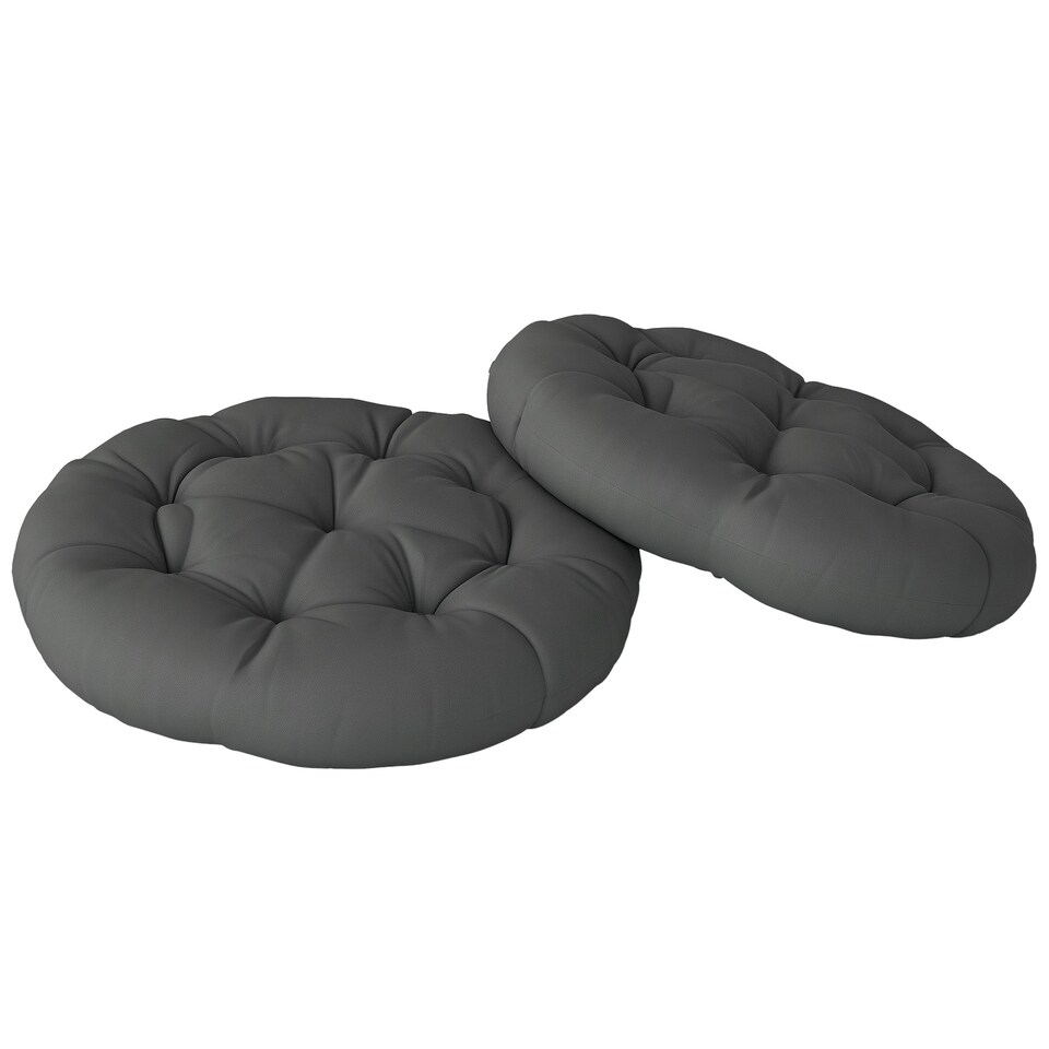 image 1 of Outsunny Outdoor Seat Cushions Set of 2, Tufted Round Chair Pads, Dark Grey 