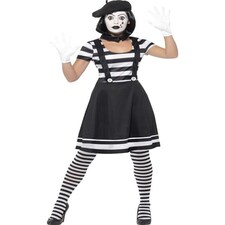 Lady Mime Artist Costume - Black - Dress - Collar - Beret - Gloves - Tights & Make-Up - 24627L L