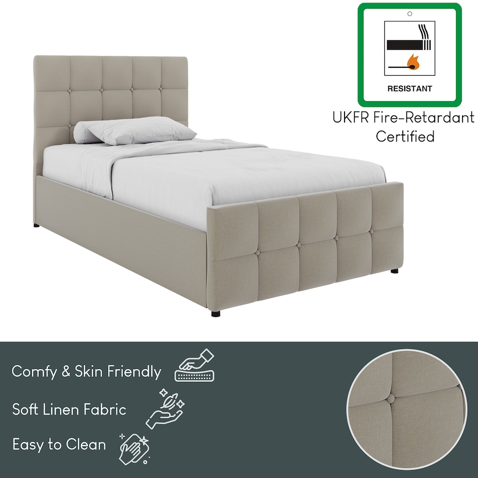 image 1 of Vida Designs Valentina Single Ottoman Lift Up Storage Bed Frame, Beige