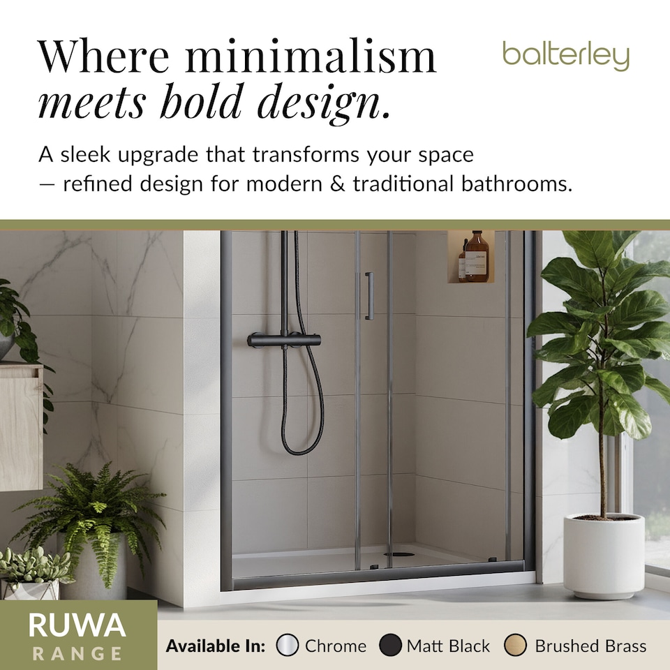 image 1 of Balterley Ruwa Toughened Safety Glass Sliding Shower Door - Balterley | Black | Matt Black | 1