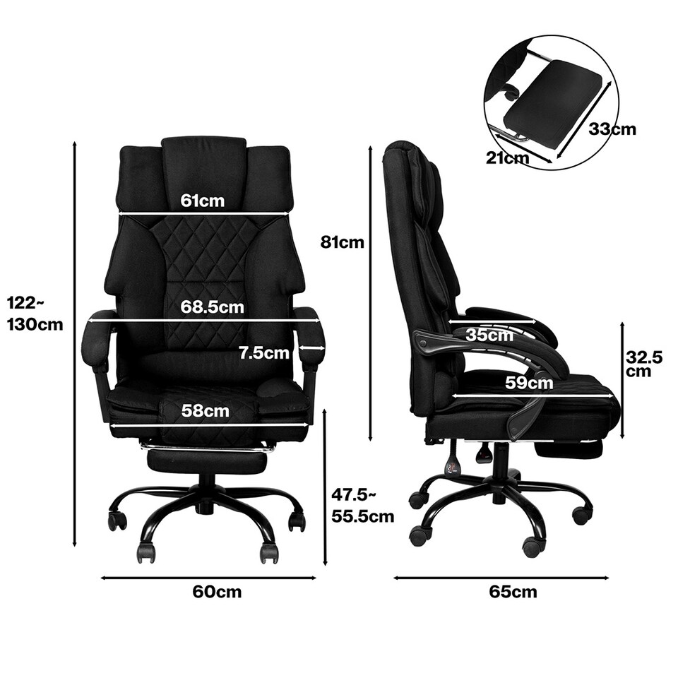 image 1 of Levede Office Chair with Footrest Linen Fabric High Back Swivel Reclining