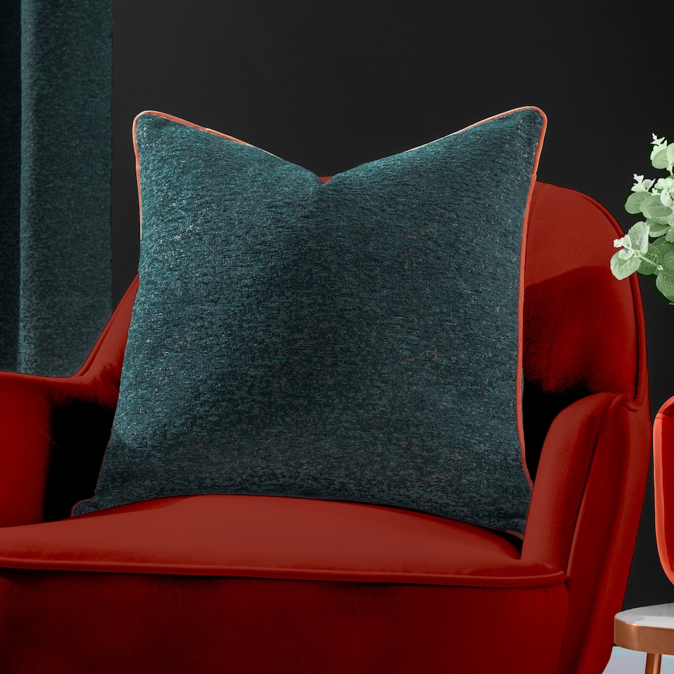 image 1 of Paoletti Chenille Piped Cushion, Emerald, 50 x 50cm