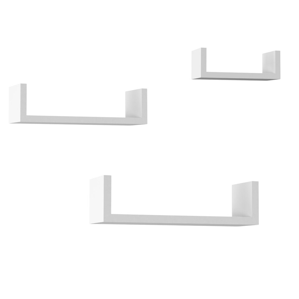 image 1 of Set of 3 U-Shaped Floating Wall-Mounted Shelves | White | 1