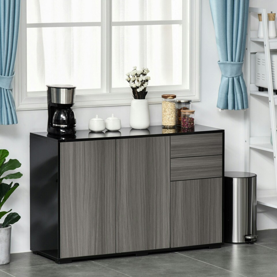 image 1 of HOMCOM High Gloss Frame Side Cabinet with 2 Door and 2 Drawer Multi