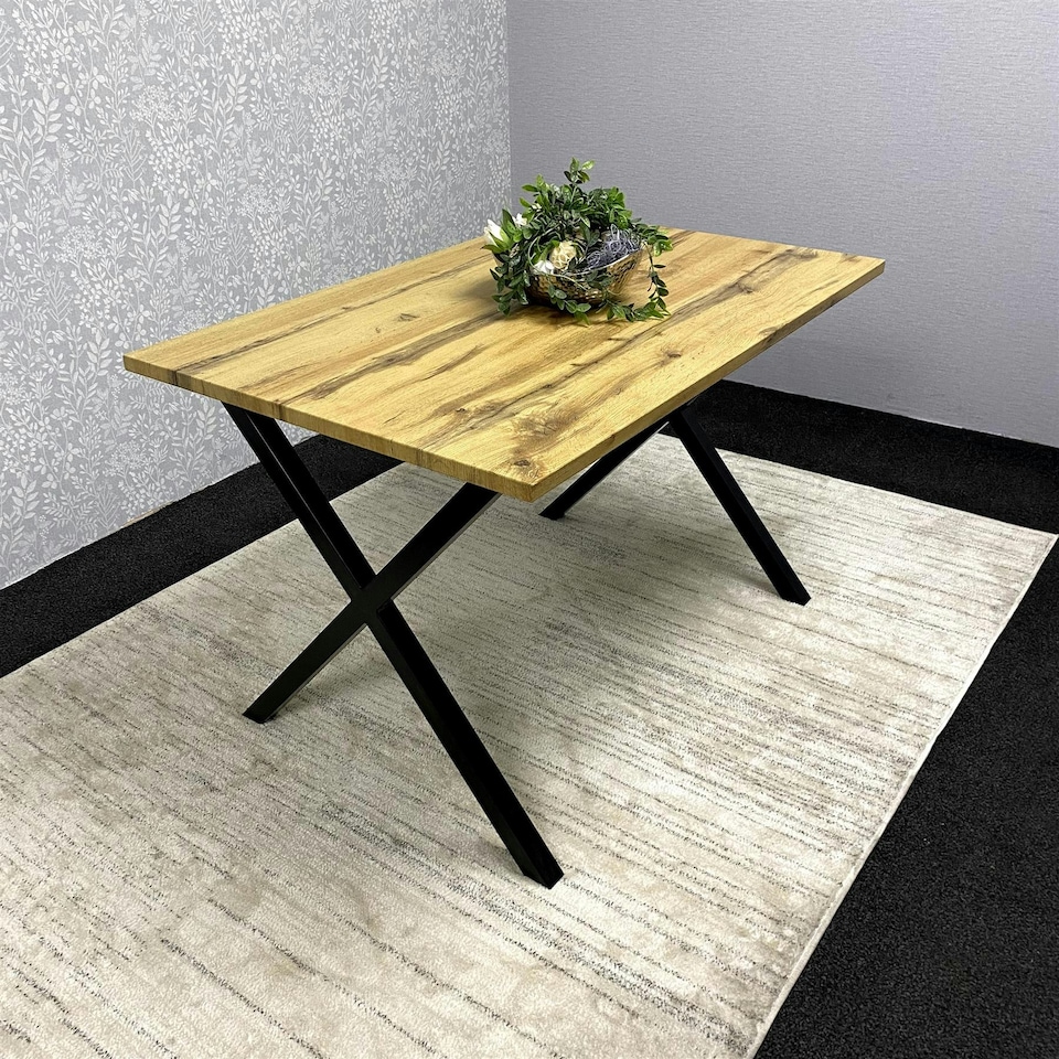 image 1 of Wooden Dining Table With Metal Legs for Dining, Work, or Study Brown