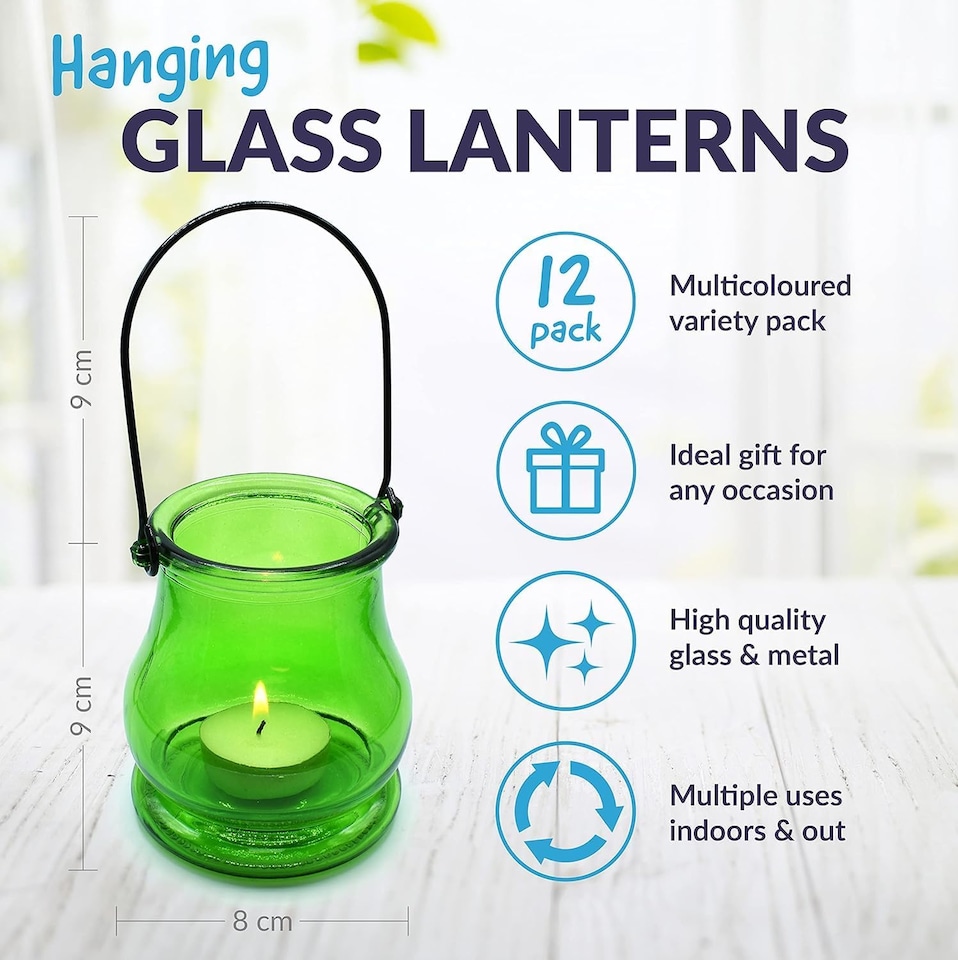 image 1 of Hanging Tealight Holders - 12 Pack Candle Holders Glass for Indoor and Outdoor Ambiance | Multi | Coloured | 10cm x 8.3cm | 12