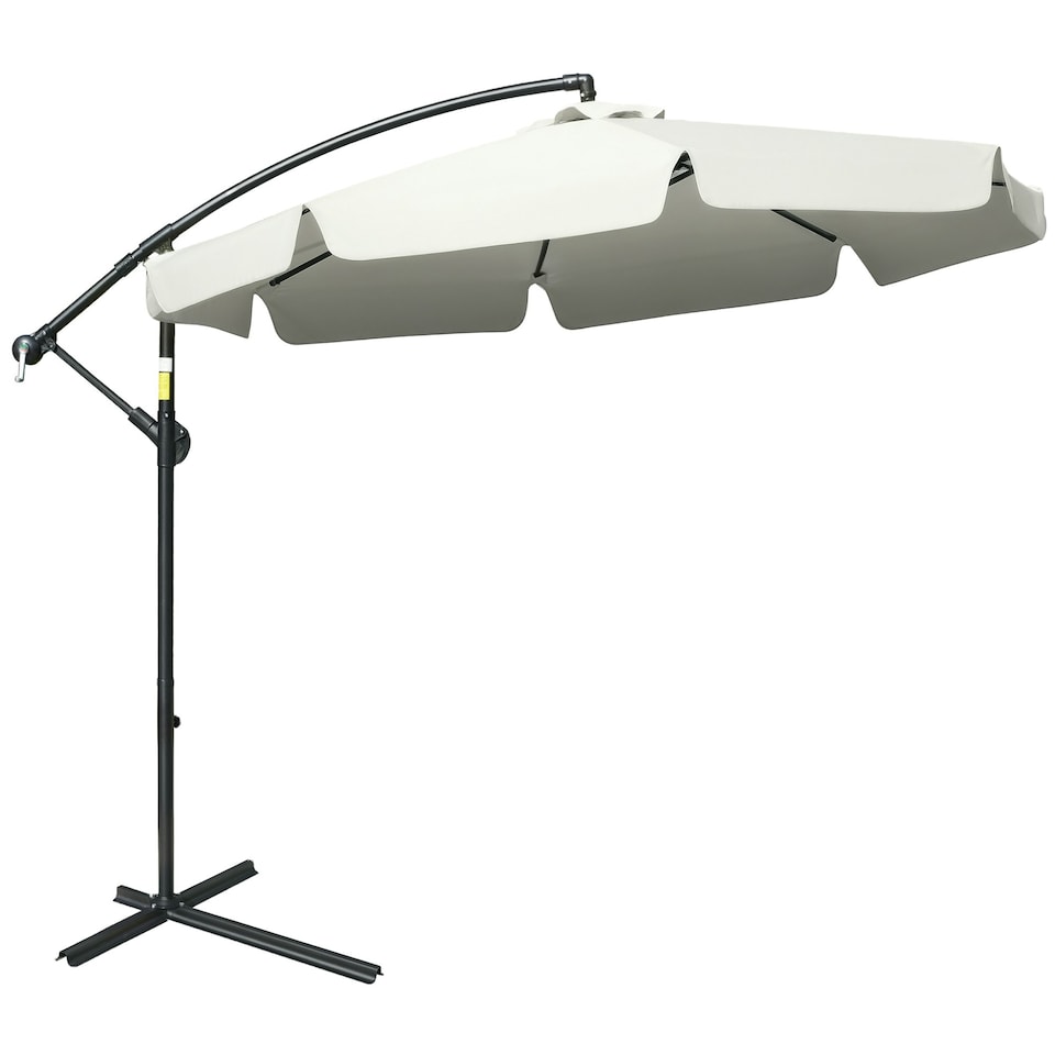 image 1 of Outsunny 2.7m Garden Cantilever Banana Parasol Sun Shade w/ Crank, Cream White