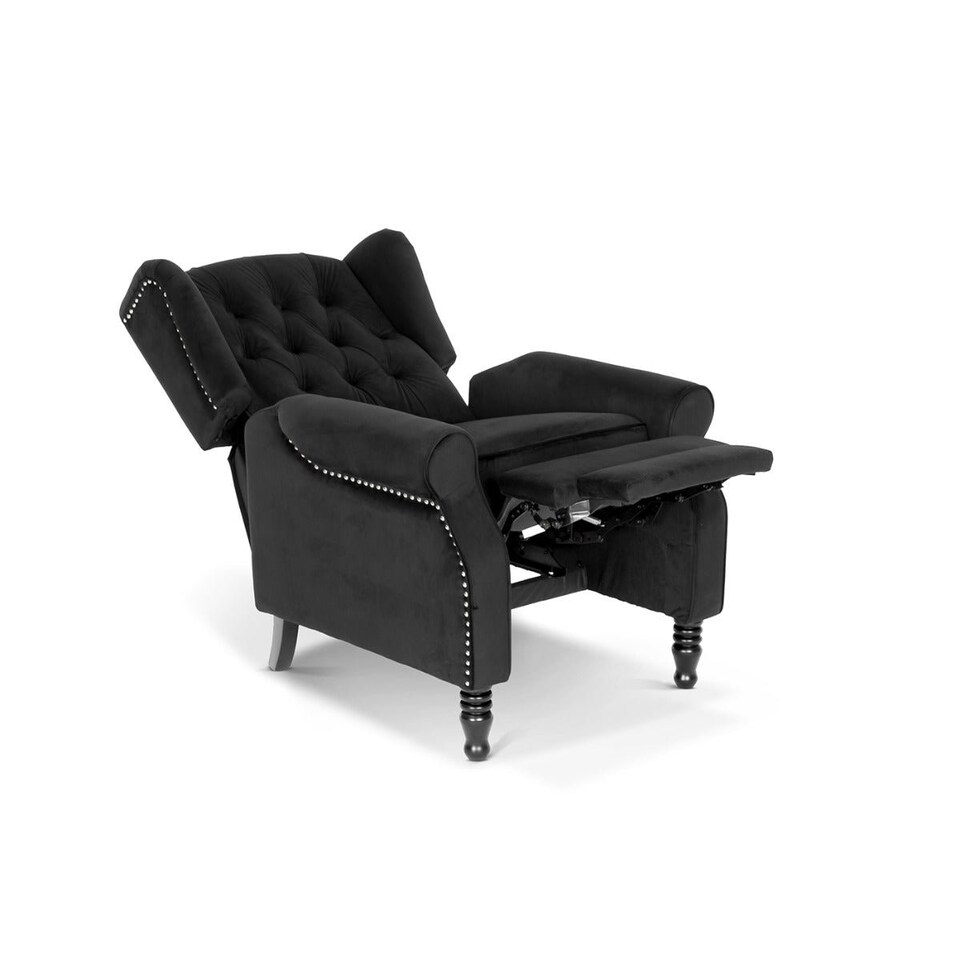 image 1 of Velvet Black Marianna Manual Recliner Wingback Chair
