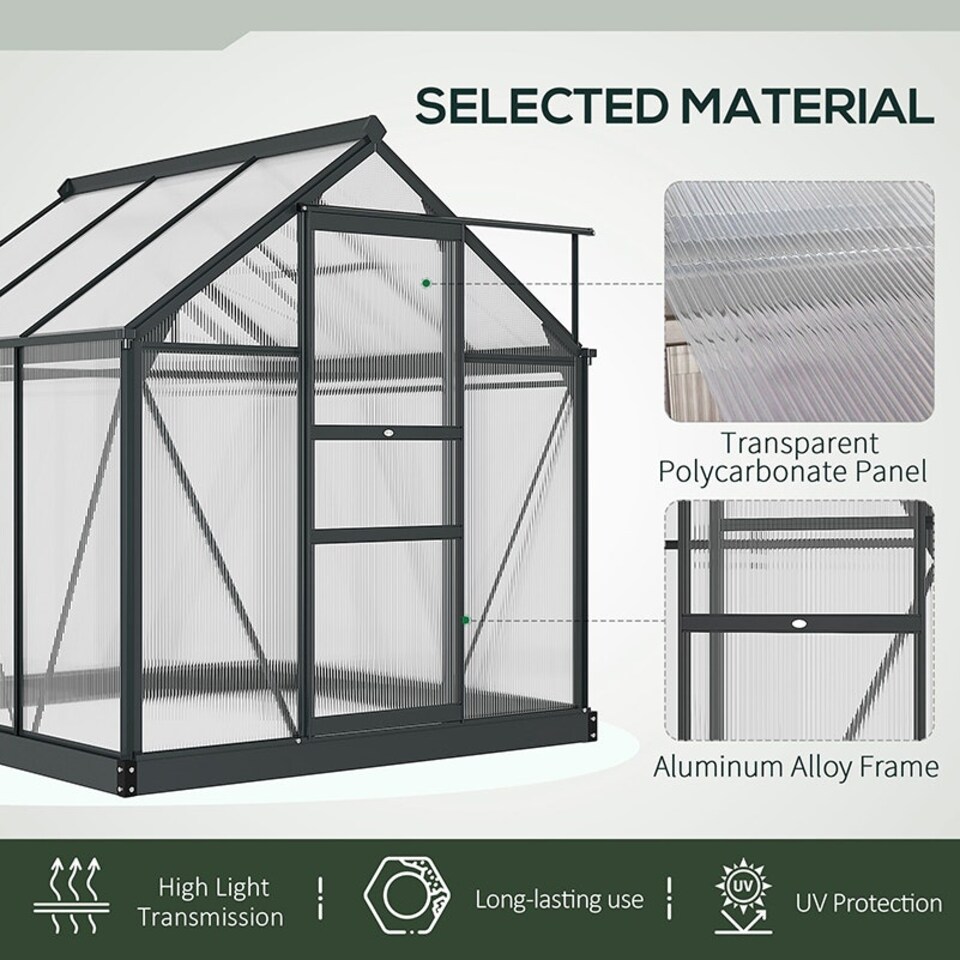 image 1 of Outsunny 6x6ft Walk-In Polycarbonate Greenhouse Plant Grow Galvanized
