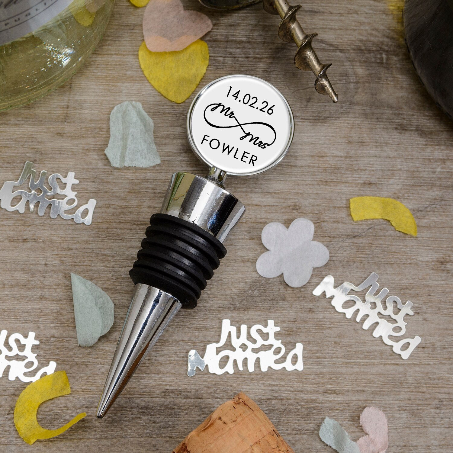 Personalised Mr and Mrs Infinity Bottle Stopper Wedding Gift