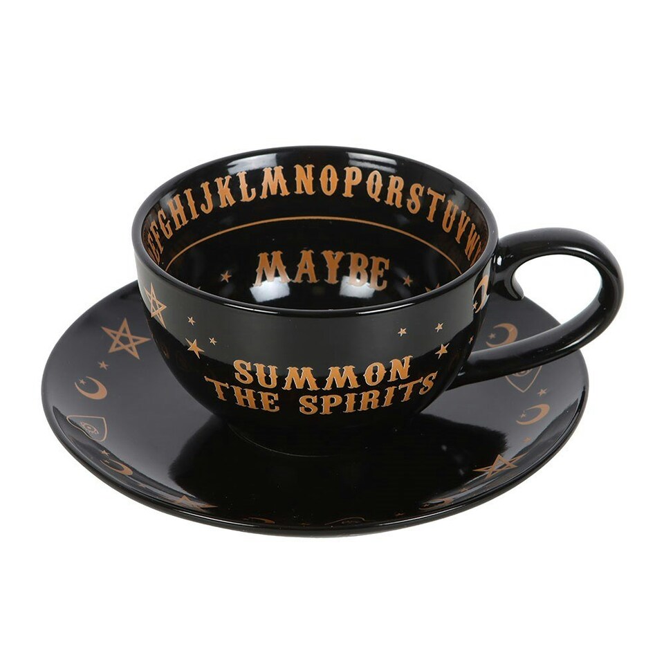 image 1 of Something Different Talking Board Teacup & Saucer Set - Black/Gold - One Size | Black | 1