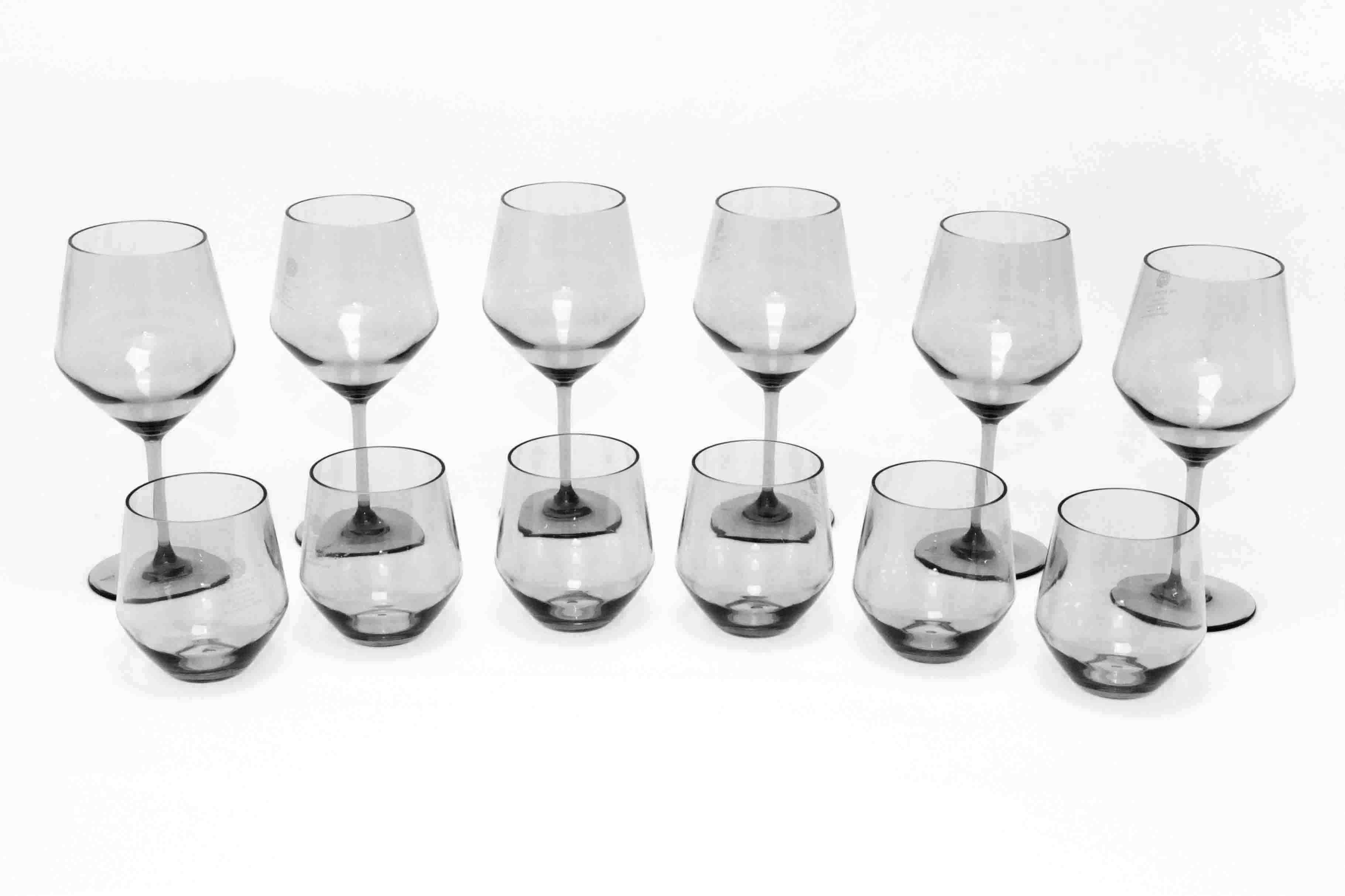 Angle Collection Grey Acrylic Wine Glass Set â 12 Piece Set with 6 Goblets (680ml) & 6 Stemless Glasses (532ml), BPA-Free, Dishwasher Safe