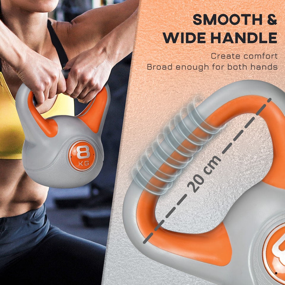 image 1 of SPORTNOW 8kg Kettle Bell with Handle for Home Gym, Orange and Grey | Orange | Orange
