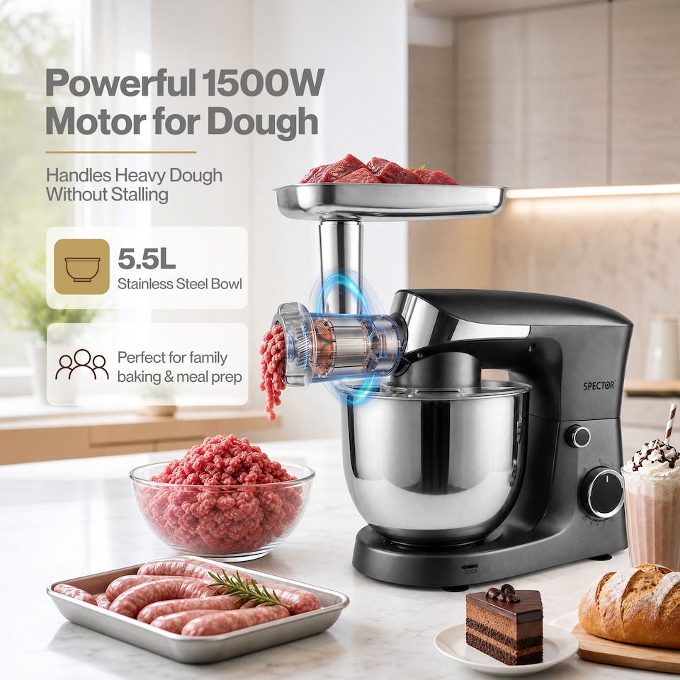 image 1 of 1500W Stand Mixer 5.5L Kitchen Machine with Meat Grinder