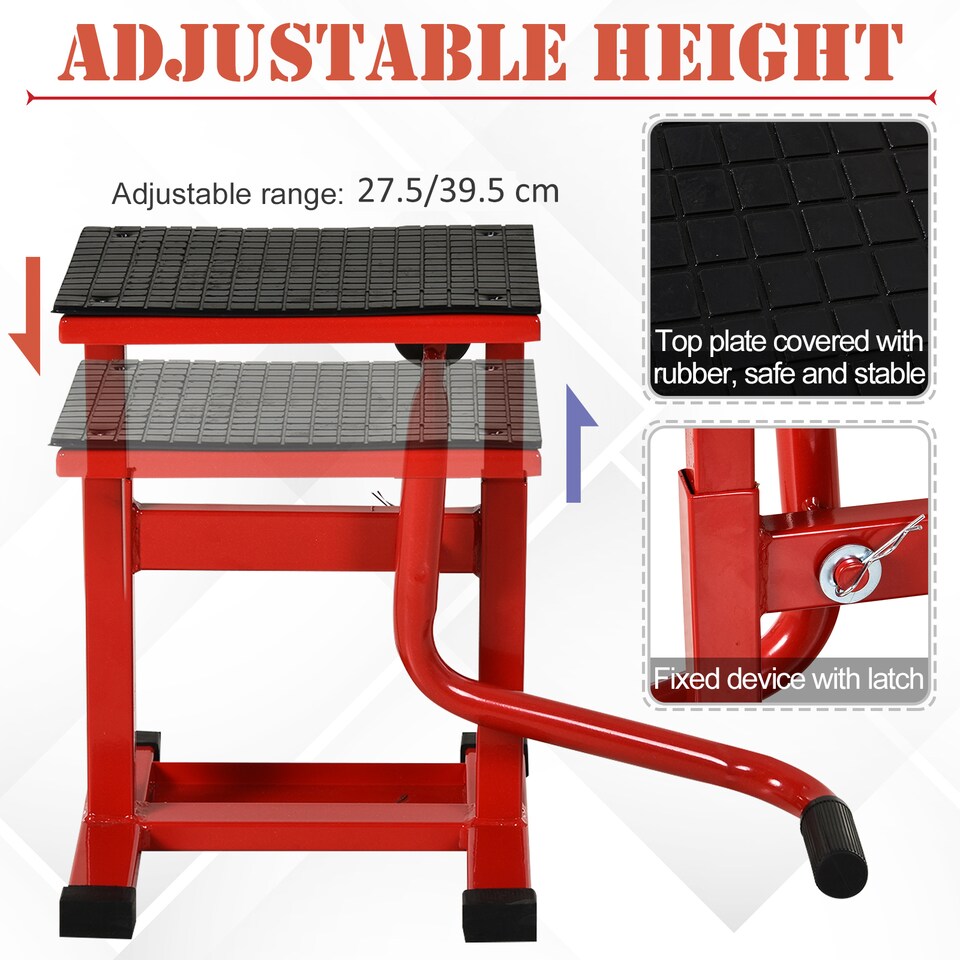 image 1 of DURHAND 150KG Steel Motorcycle Lift Rubber Platform, Crank Lift Manual Repair Clean Hoist Table Assist Off-Road Dirt Bike Stand, 27.5/39.5H cm, Red | Red